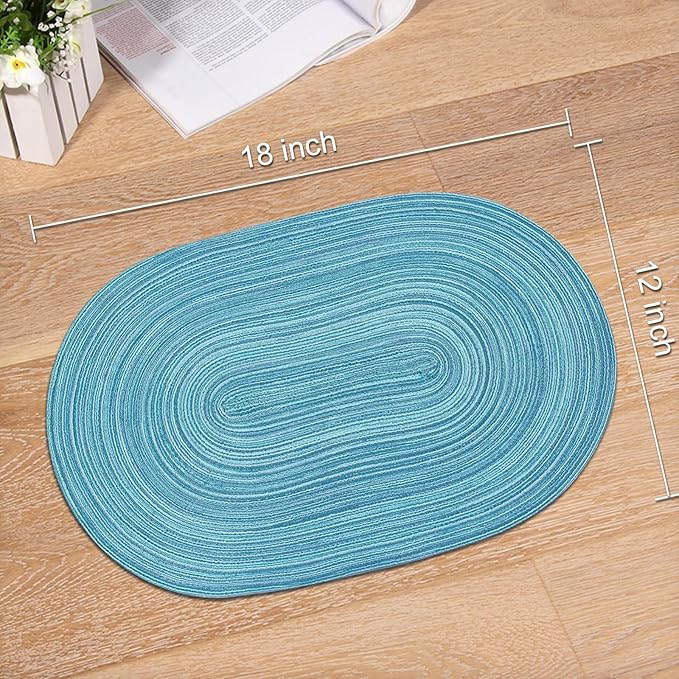 Noctiflorous Oval Braided Placemats Set of 8 Woven 12x18 Inch Non Slip Washable Heat Resistant Place Mats Round Tablemats for Dining Kitchen Party Daily Table Decor Dinner Mats (Sky Blue, 8)