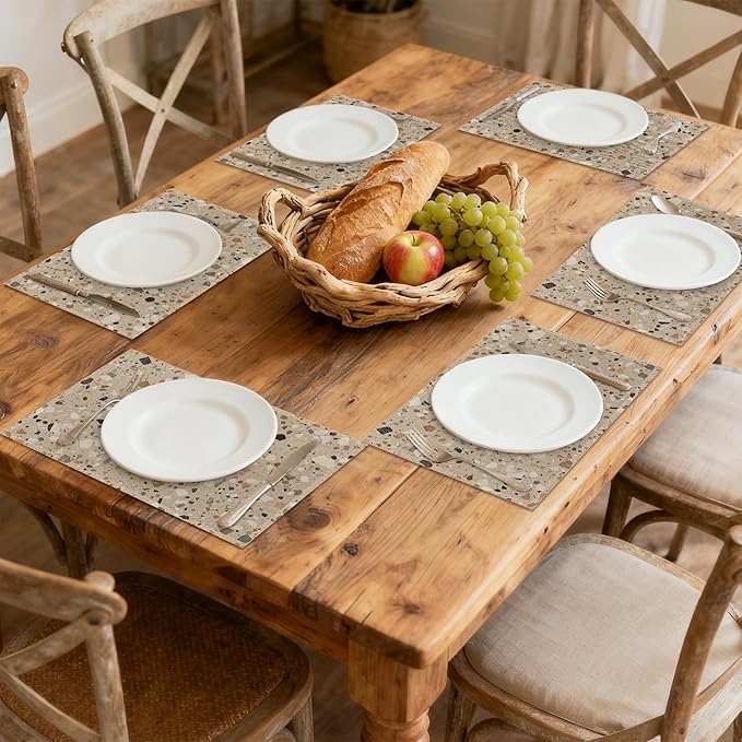 Placemats, Terrazzo Granito Pattern Placemats 12x18 Inch Waterproof Non-Slip Washable Table Mats for Kitchen Dining Party Table Decor,Set of 6