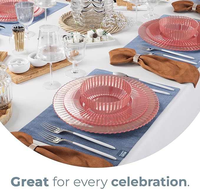 Exquisite 80 Piece Plastic Disposable Plates Set For 40 Guests I 40 X 9 Inch & 40 X 11 Inch Disposable Plastic Plates | Color: Pink | Great for Weddings Parties And Formal Occasions