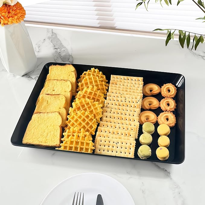 Serving Tray Platter, 4 Pcs Food Tray for Veggie Fruit Snack Dessert Cookie Cheese, Food Trays for Party Supplies Display, Plastic Platters for Serving Food, Large Trays, BPA Free