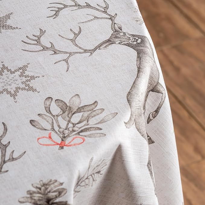 Maison d' Hermine Table Cloth Round Table 100% Cotton 63 Inches Fall Tablecloth Reusable Everyday Use for Thanksgiving Christmas Decorations Dining Farmhouse Party (Christmas Dew)