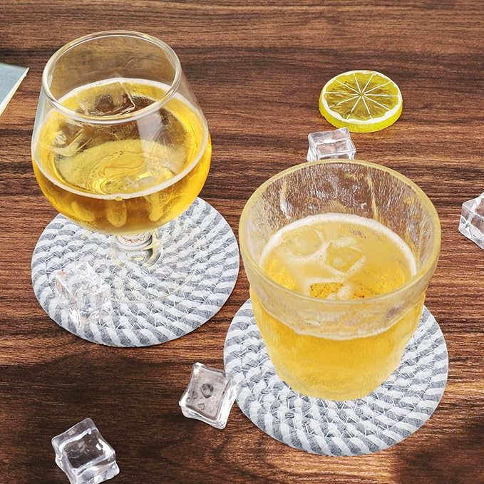 ABenkle 8 Pcs Drink Coasters with Holder, Cotton Woven Absorbent Coasters for Drinks, Minimalist Home Decor Coaster Set for Wooden Tabletop Protection Table, 4.3 inches
