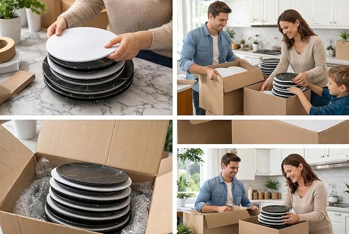 48 Piece Felt Plate Dividers for China Storage - Felt Protectors for Dinner, Salad, and Saucer Plates - Ideal for Moving Fine China, Porcelain, Glass, etc - Cut-to-Fit Full China Set - Soft White