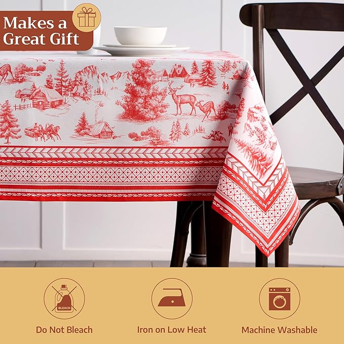 Maison d' Hermine Table Cloth Rectangle Table 100% Cotton 70 x 108 Inches Fall Tablecloth Reusable Everyday Use for Thanksgiving Christmas Decorations Dining Farmhouse Party (Winter Jouy)