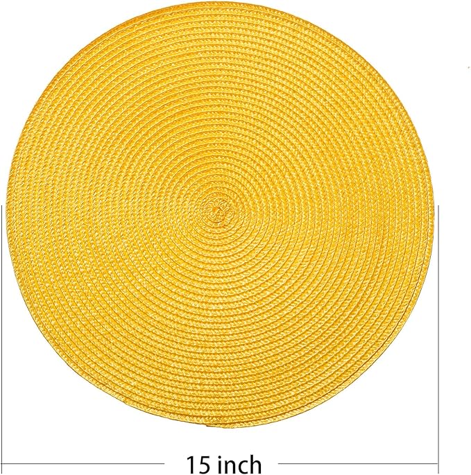 AHHFSMEI Round Braided Placemats 15 Inch Round Table Mats for Dining Tables Natural Woven Heat Resistant Place mats Set of 8 (Yellow,8)