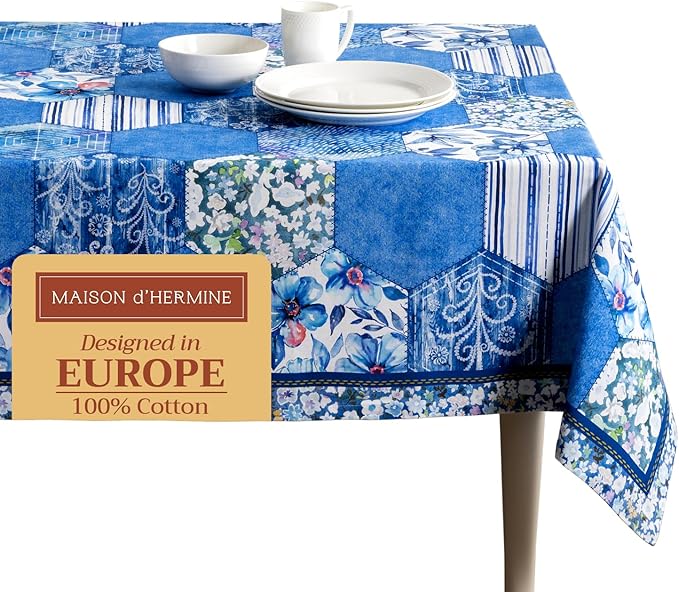 Maison d' Hermine Table Cloth Rectangle Table 100% Cotton 54 x 72 Inches Tablecloth Reusable Decorative for Dining Room Farmhouse Home Valentines Day Decorations Spring Summer - Summer Blues