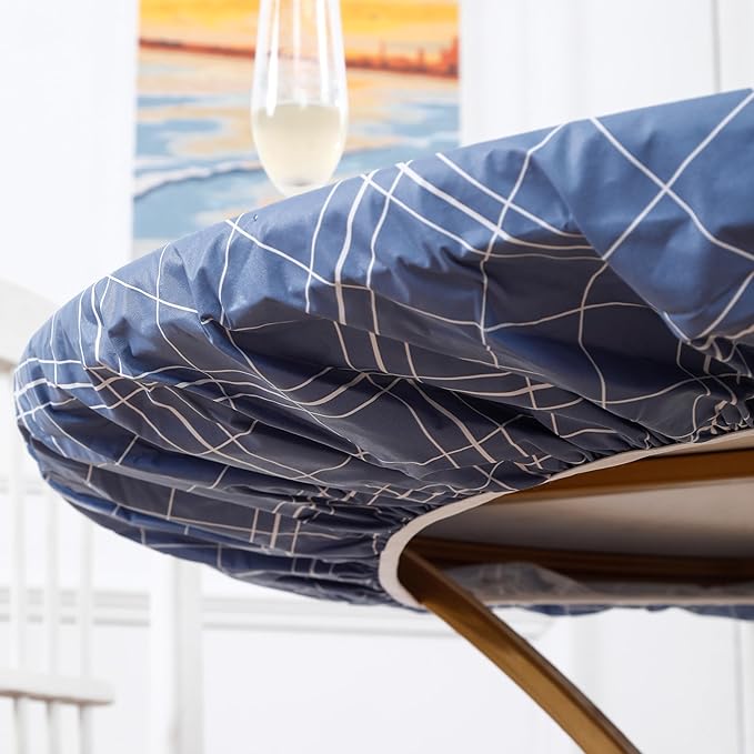 Walrus Round Vinyl Fitted Tablecloth with Flannel Backing Elastic Edge Design Table Cover Waterproof Oil-Proof PVC Table Cloth Stain-Resistant Best for 37"-44" Round