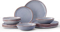 Bestone 12 Pieces Round Kitchen Dinnerware Sets，Plates and Bowls Sets,Dishes, Plates, Bowls, Dish Set, Chip Resistant Ceramic Dinnerware Set, Dishwasher/Microwave Safe,Service for 4,Reactive Blue