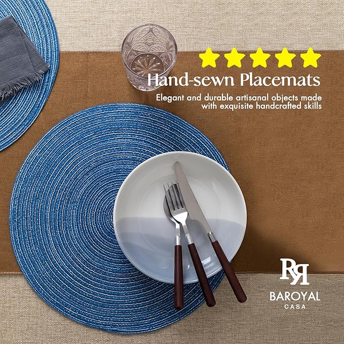 Round Placemats Set of 12 Woven Placemats Washable Braided Table Mats for Dining Table Heat Resistant Non-Slip Circle Place Mats(Mid Blue)
