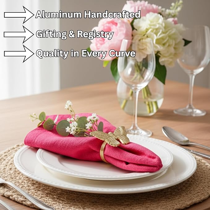 ALPHA Living HOME Basic Butterfly Napkin Ring Collection Decorative, 12 Count Premium Metal Napkin Rings for Dinner Table Decor, Wedding, Banquet, Party, Easter Fall Thanksgiving Christmas (Gold)