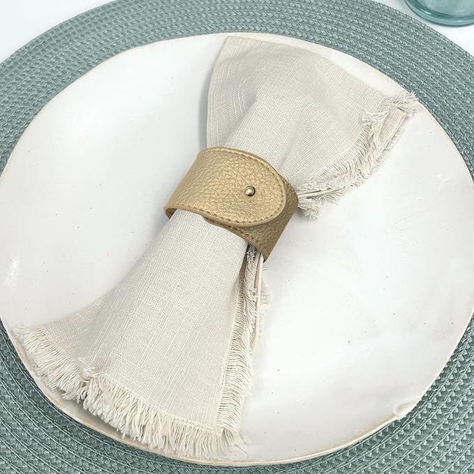 Luxury Leather Napkin Rings Set of 8, Gold, Morgan Faux Style, Modern Cuff Design for Wedding Party Decorations, Kitchen, Holiday Table,Rust Proof,Hotel, Home, Table Accessories, Dining