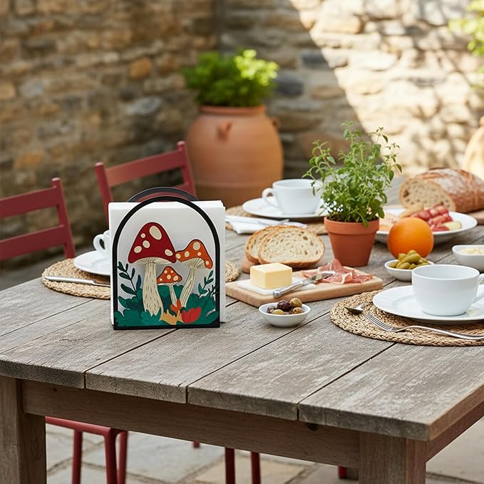 Mushroom Kitchen Decor, Metal Mushroom Napkin Holder, Nature Decor Mushroom Kitchen Accessories Paper Towel Holder, Tissue Holder for Mushroom Lovers, Rustic Farmhouse Decor