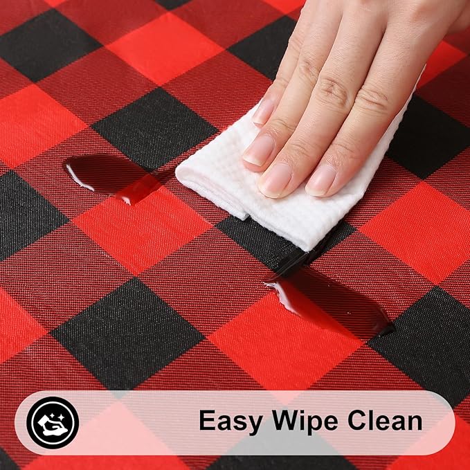 Smiry Rectangle Picnic Table Cloth, Elastic Waterproof Fitted Vinyl Tablecloths, Flannel Backed Buffalo Plaid Table Covers for Dining, Camping, Outdoor (Black and Red, 30" x 72")