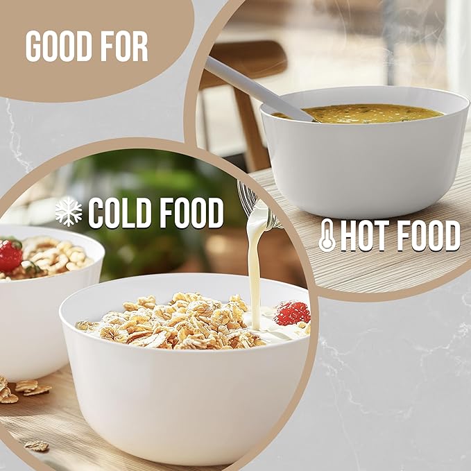 Trendables Disposable Bowls - Set of 50, 24 Oz Fancy White Plastic Serving Bowls, Perfect for Ice Cream, Salad, Candy