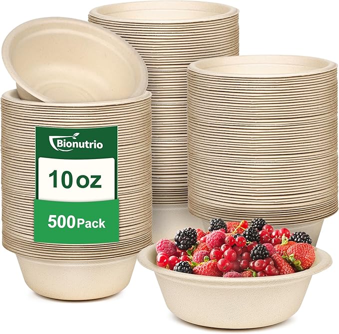 Small Paper Bowls 10 oz, 500 Pack Heavy Duty Paper Bowls Bulk, Eco-Friendly Compostable Small Bowl Disposable for Soup, Snacks, Fruit, Biodegradable Bagasse