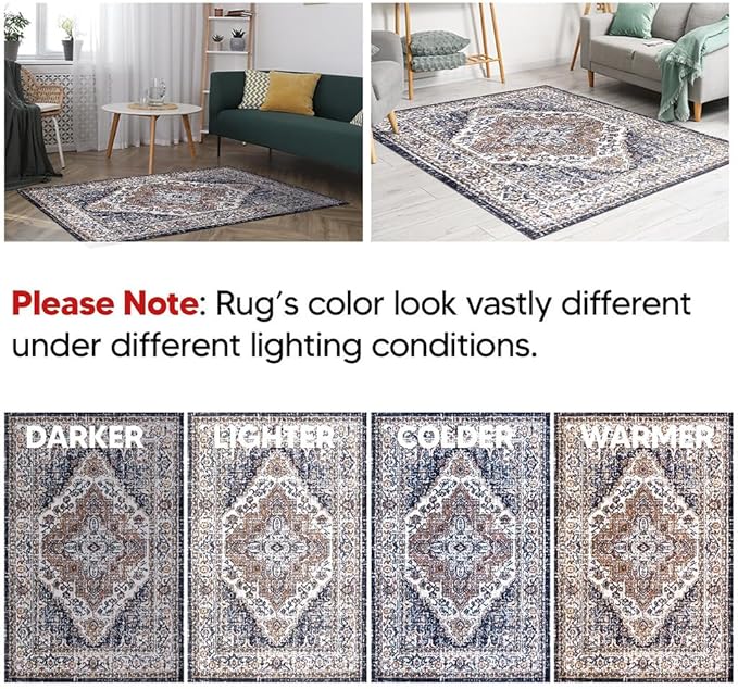 Keen Home Design Area Rugs - Non-Shedding, Thick Pile Abstract Rugs for Kitchen, Living Room, Bedroom, Dining Room, Entryway (Mamluk Blue/Cream/Beige, 2'8" x 9'11")