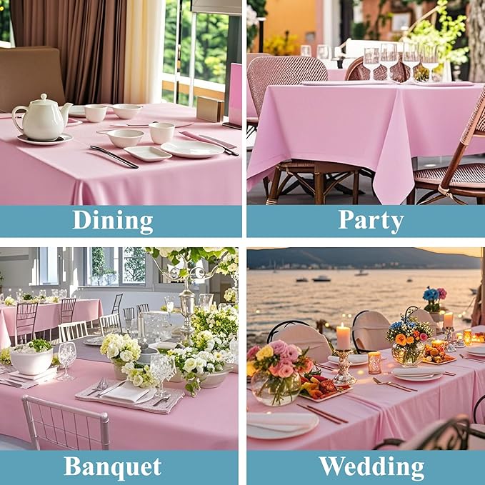 VidaFete Tablecloth 6 Pack 90 * 132inch Rectangle Table Cloth Polyester, Stain Wrinkle Resistant Polyester Dining Table Cover for Kitchen Dinning Party Wedding Rectangular Buffet Decoration(Pink)
