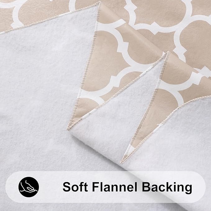 Smiry Rectangle Table Cloth, Wipeable Spillproof Plastic Tablecloths for Dining, Waterproof Vinyl Tablecloth with Flannel Backing for Rectangle Tables, Camping, Outdoor and Indoor (70"x90", Khaki)
