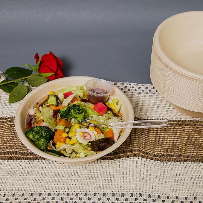 32oz Disposable Salad Bowls 150Pack, Big Paper Bowls, Large, Heavy-Duty, Eco-Friendly, Bulk Pack, Compostable Bowls, Biodegradable Made of Sugar Cane Fibers,Perfect For Salad