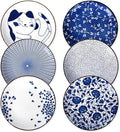 Selamica 8 Inch Ceramic Dessert Plates, Appetizer Plates for Serving Snacks Pasta, Microwave Dishwasher Safe, Set of 6, Blue