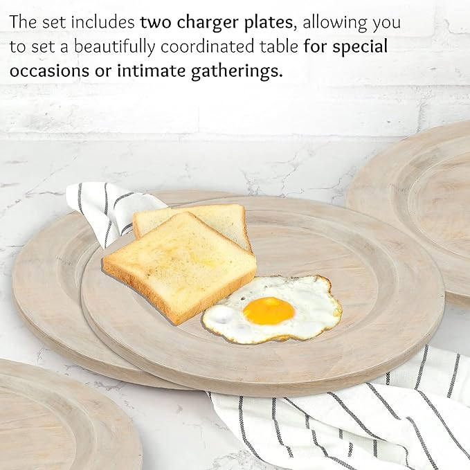 Alpha Living Home Wooden Charger Plates - 2 Piece Salad Appetizer Plate Lightweight Round Plates Desserts and Sushi Sauce Dishes, Handcrafted, Smooth Surface, Durable 13 inch (Off White)