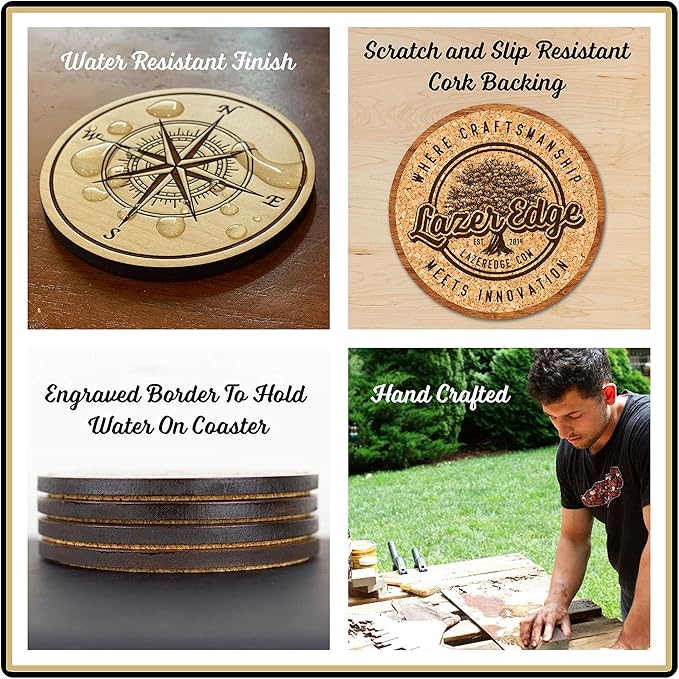 LazerEdge Liberty University Wooden Coaster Set - Cherry Wood - Officially Licensed Product - 4-Pack