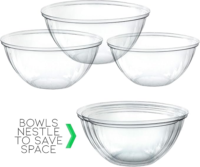 PLASTICPRO Disposable 150 Ounce Round Crystal Clear Plastic Snack & Salad Bowls - Chip Bowl, Candy Dish alternatives, Pack of 4