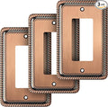 Henne Bery Rope Edge Decorative Wall Plate Switch Plate Outlet Cover (Single Decorator, 3 Pack, Antique Copper)
