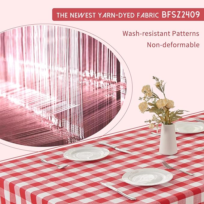 BALCONY & FALCON Gingham Table Cloth Rectangle – Reversible Water-Resistant Cotton Checkered Tablecloth for Valentine， Outdoor Picnic, Camping, Kitchen, Holiday Party Decor (Red White, 55x95 Inch)