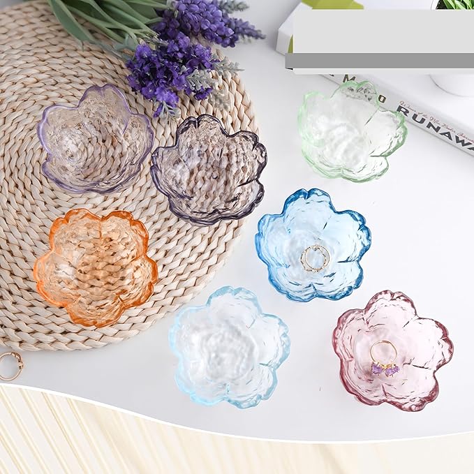 Green Glass Ring Holder Dish, Cherry Blossom Decor Jewelry Trinket Tray, Rings Earrings Keys Storage Organizer Bowl