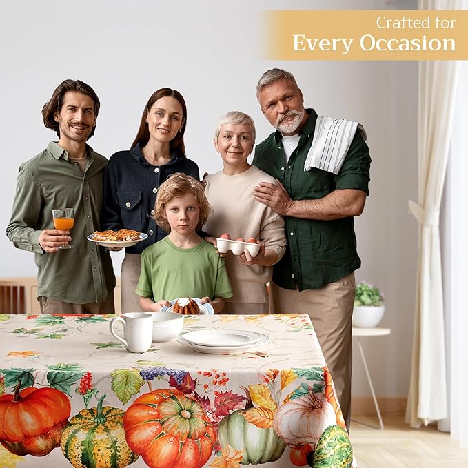 Maison d' Hermine Table Cloth Rectangle Table 100% Cotton 70 x 120 Inches Fall Tablecloth Reusable Everyday Use for Thanksgiving Christmas Decorations Dining Farmhouse Party (Lumina)