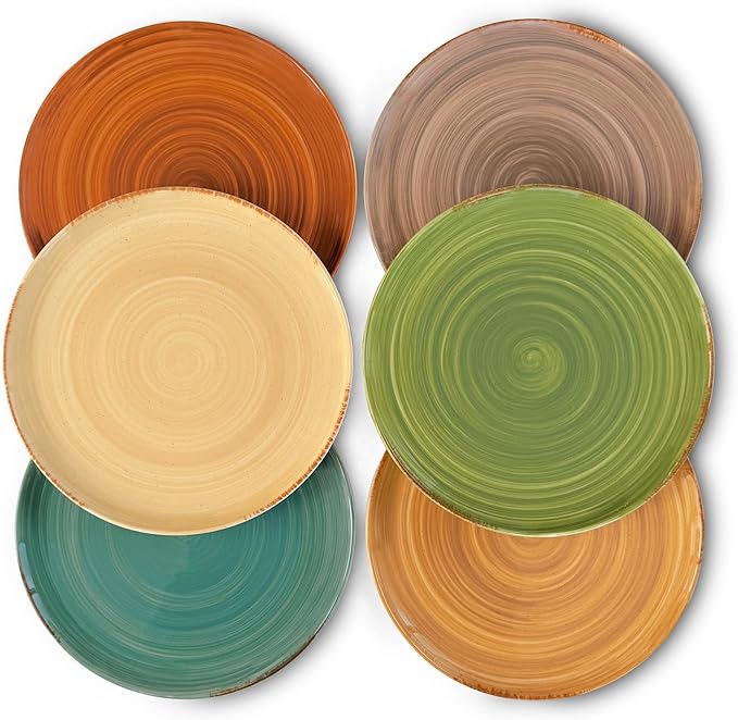 MORA Ceramic Helix Swirl Dinner Plates Set of 6, 10in Modern Spiral Porcelain Dish Dinnerware for Kitchen, Serving & Restaurants - Dishwasher, Microwave, Freezer, Oven Safe Dishware - Earth Colors