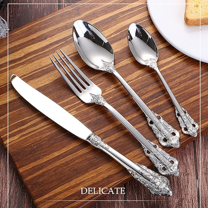 Silverware Set 18/10 Stainless Steel Flatware Sets Palace Style 40 Piece Delicate Cutlery Set for 10 Durable Home Kitchen Wedding Tableware Utensil Include Knifes Teaspoons Forks and Spoons