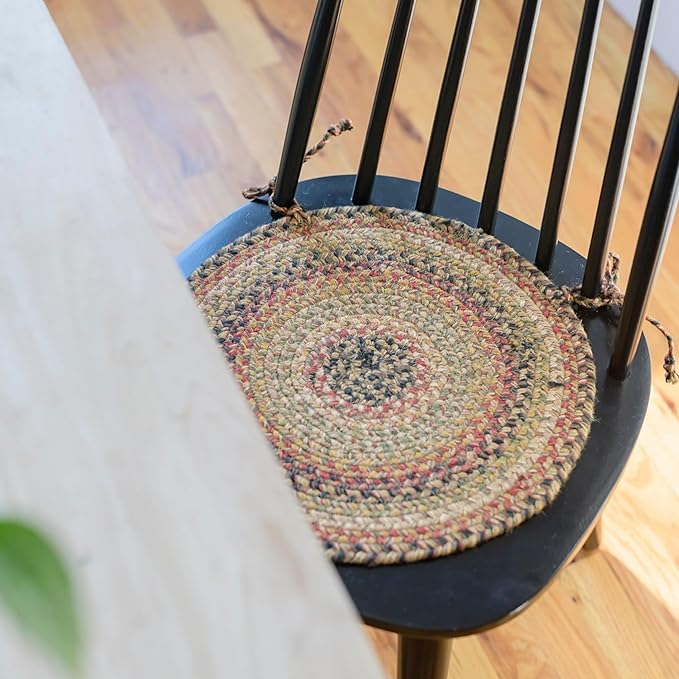 Homespice Kingston Jute Braided Chair Pads for Dining Chairs 15x15 Set of 2 - Vibrant Colors, Naturally Comforting & Reversible