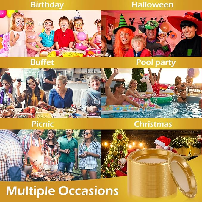 Zopeal 500 Pcs Gold Plastic Dessert Plates 6 Inch Round Gold Disposable Plates Heavy Duty Wedding Dinner Tableware for Birthday Party Dinner Picnic Salad, Appetizer Party Supplies