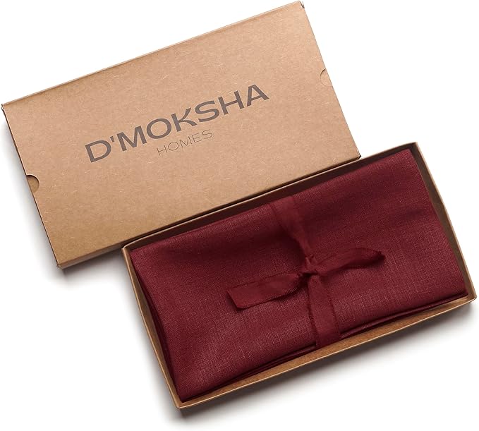 D'Moksha Homes Dark Red Linen Napkins 18 x 18 Inch - 100% Pure Linen Cloth Washable Dinner Napkins Set of 4 for Valentines, Spring