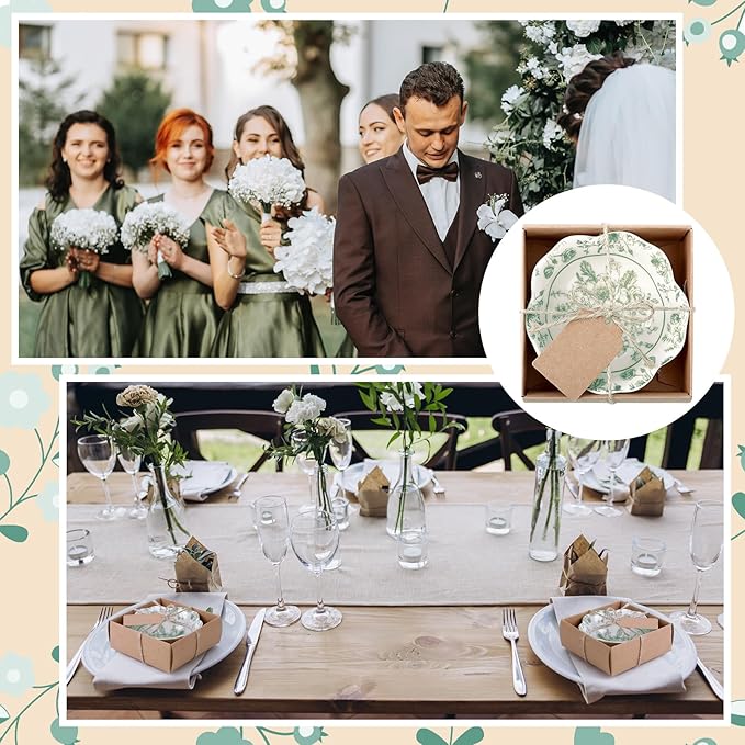 96 Pcs Wedding Favors for Guests Small Ceramic Bowl Bulk Gifts Set 3.3 Inch Floral Design Mini Dipping Sauce Dish with Card Box for Bridal Pooja Baby Shower Birthday Guest Gift (Sage Green)