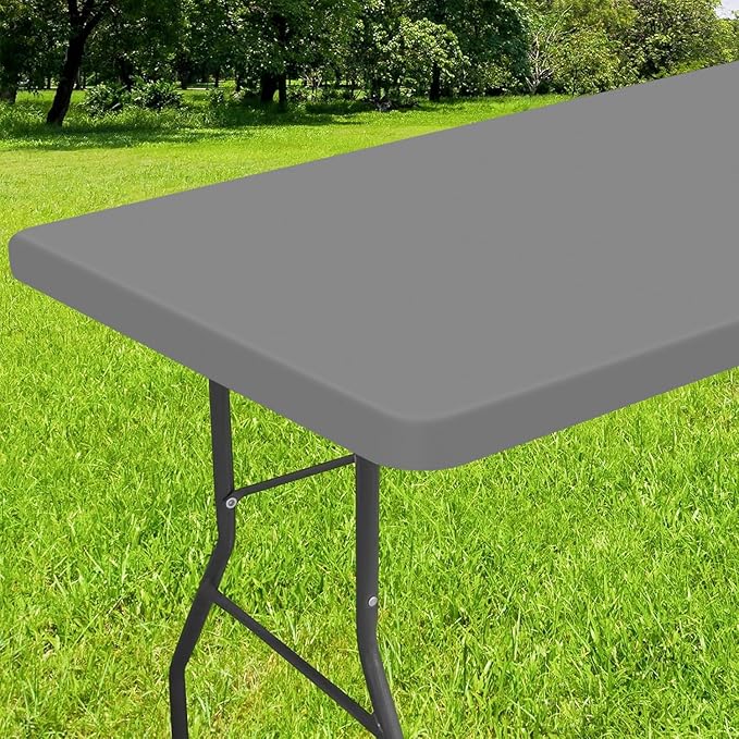 Smiry Rectangle Tablecloth, Elastic Fitted Flannel Backed Vinyl Tablecloths for 6ft Folding Tables, Waterproof Wipeable Table Covers for Indoor, Outdoor, Picnic and Camping (Grey, 36"x72")