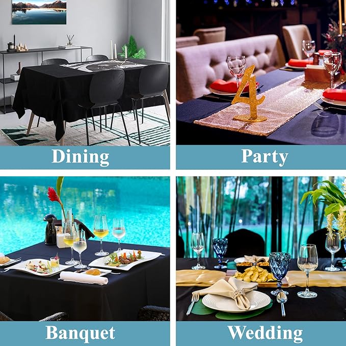 VidaFete Tablecloth 60 * 120inch 2pack Rectangle Table Cloth Polyester, Stain Wrinkle Resistant Dining Table Cover for Kitchen Dinning Party Wedding Rectangular Tabletop Buffet Decoration (Black)