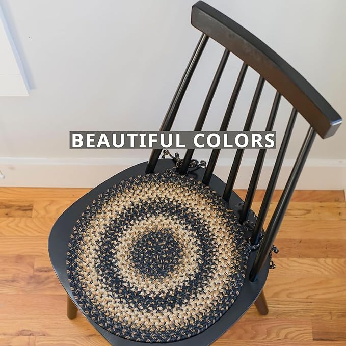 Homespice Kilimanjaro Jute Braided Kitchen Chair Pads 15x15 Set of 2 - Durable, Naturally Comforting & Reversible