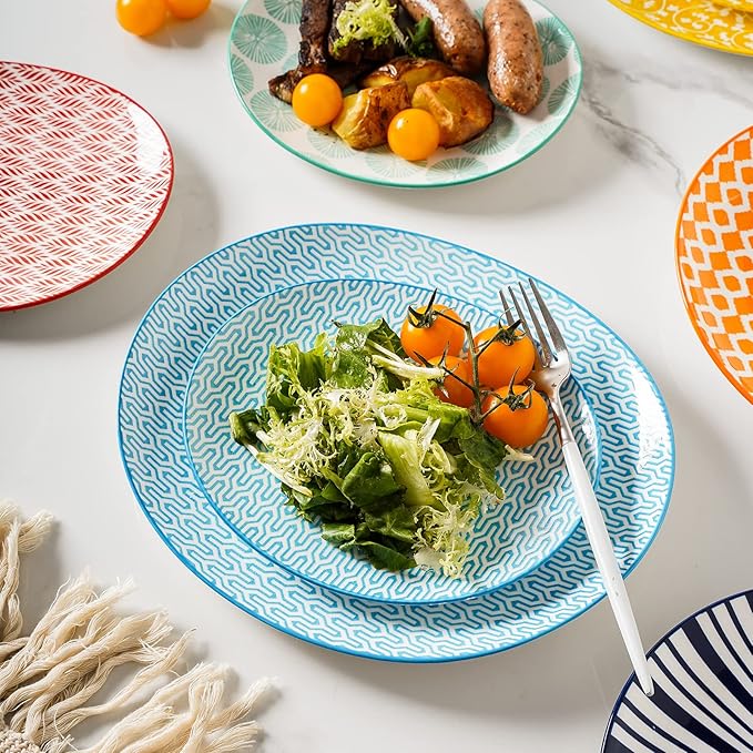 Selamica Porcelain Shallow Oval Dinner Plates, 8 inch Dessert Pasta Salad Curve Plates, Microwave/Dishwasher/Oven safe, Set Of 6, Assorted Colors