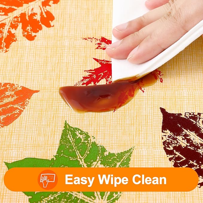 Smiry Fall Rectangle Table Cloth, Waterproof Vinyl Tablecloth with Flannel Backing, Wipeable Autumn Leaves Plastic Tablecloths for Harvest and Thanksgiving Parties, (60"x140", Rust & Yellow)