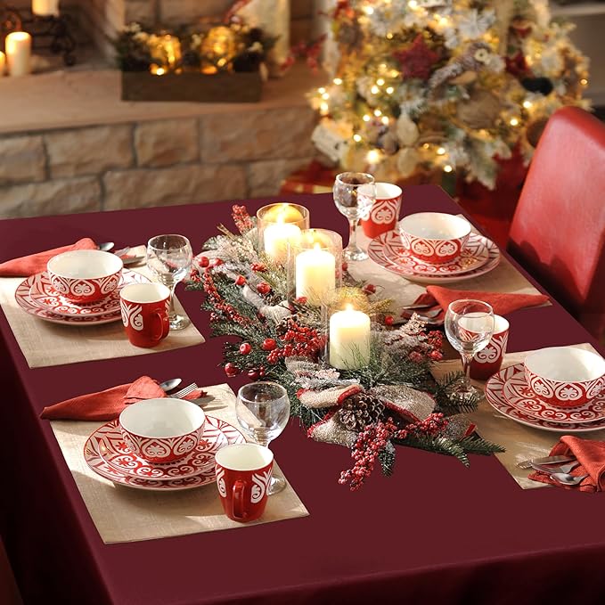 sancua Rectangle Tablecloth - 70 x 90 Inch - Stain and Wrinkle Resistant Washable Polyester Table Cloth, Decorative Fabric Table Cover for Dining Tables, Buffet Parties and Camping, Burgundy