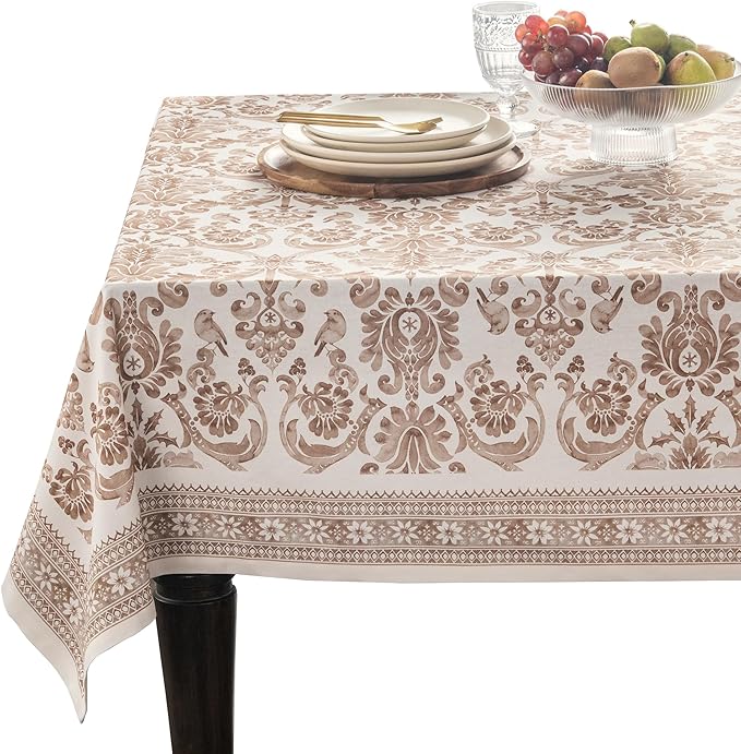 Maison d' Hermine Table Cloth Square Table 100% Cotton 60 x 60 Inches Fall Tablecloth Reusable Everyday Use for Thanksgiving Christmas Decorations Dining Farmhouse Party (Allure)