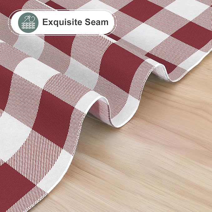 misaya Rectangle Waterproof Vinyl Table Cloth, Buffalo Flannel Backed Tablecloth, Wipeable Plastic Table Cover for Valentine's Day, Dinner, Kitchen, Outdoor (60" x 84", Burgundy and White)