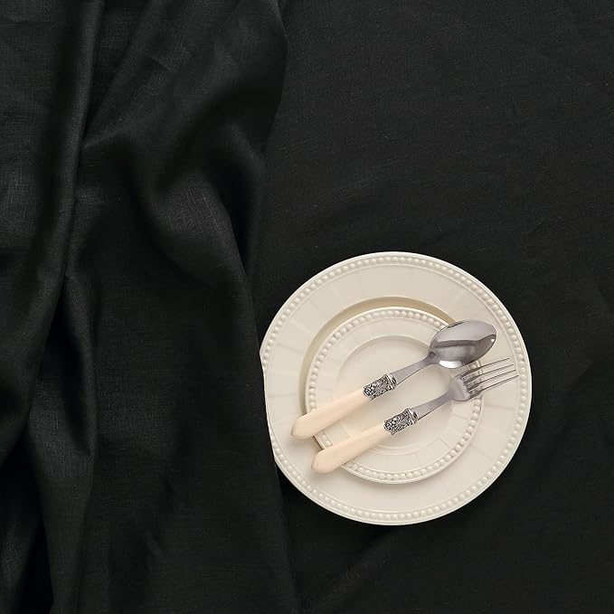 Solino Home Black Linen Tablecloth 60 x 120 Inch - 100% Pure Linen Table Cloth for Rectangle Tables - Fete, Machine Washable Tablecloth for Winter, Easter