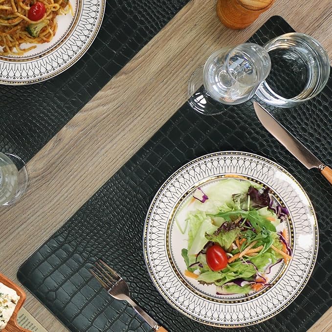 Set of 6 Faux Leather Placemats, PU Table Mats, Waterproof, Stain Resistant, Heat Resistant, Easy to Clean for Kitchen Dining Table,Conference Table