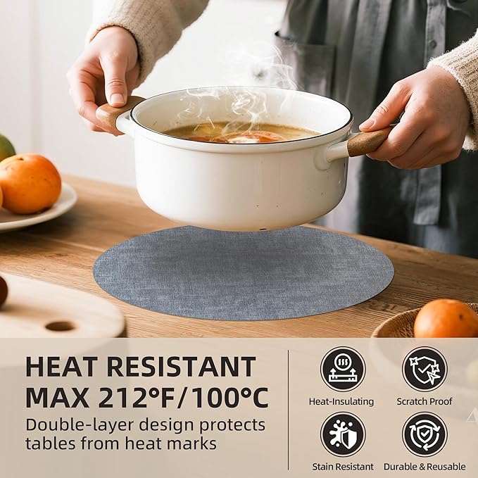 15 inch Faux Leather Round Placemats Set of 6 Non-Slip Washable Wipeable Table Mats, Heat Resistant Waterproof Oilproof Blue Place Mats for Kitchen, Dining, Party, Indoor, Outdoor
