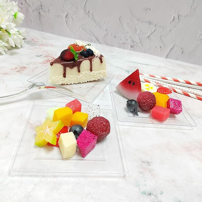 50PCS Square Plastic Plates-4.5 inch Disposable Dessert Plates- Premium Hard Square Small Appetizer Plates for Party/Birthday/Wedding & All Occasions (Clear)