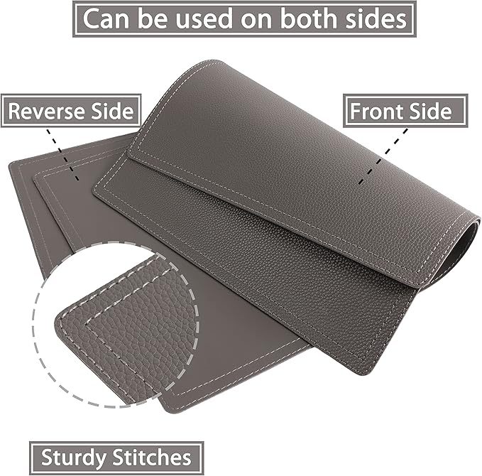 Set of 6 Faux Leather Placemats, PU Table Mats, Waterproof, Stain Resistant, Heat Resistant, Non-Slip Easy to Clean for Kitchen Dining Table,Conference Table C Grey Rectangle